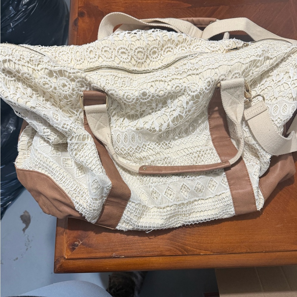 Merona Cream and Tan Lace Tote Bag